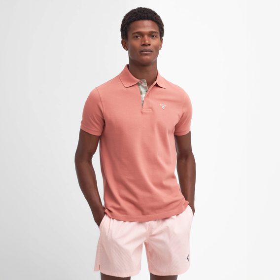 Barbour Tartan Pique Polo Shirt — Pink Clay