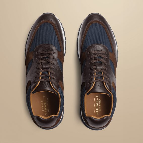 Charles Tyrwhitt Leather and Textile Sneakers — Dark Chocolate