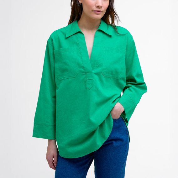 Barbour Cecile Relaxed Tunic Shirt — Kelly Green