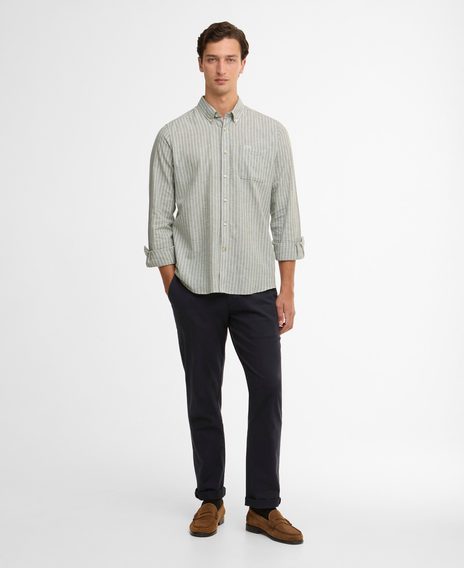 Barbour Nelson Striped Long-Sleeved Tailored Shirt — Bleached Olive