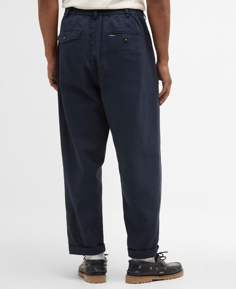 Barbour Cotton Linen Relaxed Trousers — Navy