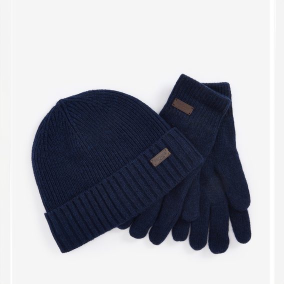 Barbour Carlton Beanie & Gloves Gift Set — Navy