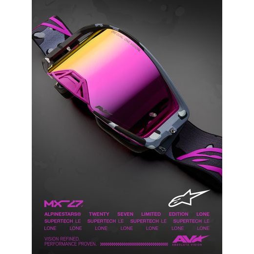 BRÝLE SUPERTECH LIMITOVANÉ EDICE LONE, ALPINESTARS (FIALOVÁ CAMO, ZRCADLOVÉ RŮŽOVÉ PLEXI) 2026