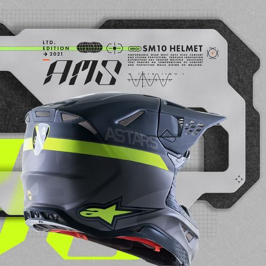 PŘILBA SUPERTECH S-M10 LIMITOVANÁ EDICE AMS, ALPINESTARS (ŠEDÁ/BÍLÁ/ŽLUTÁ FLUO/ČERNÁ)