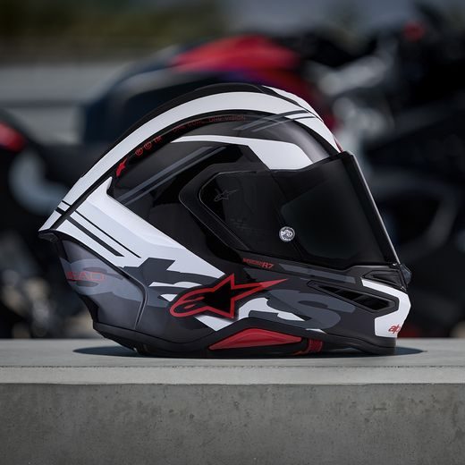 PŘILBA S-R7 A-CORE, ALPINESTARS (ČERNÁ/BÍLÁ/ČERVENÁ) 2026