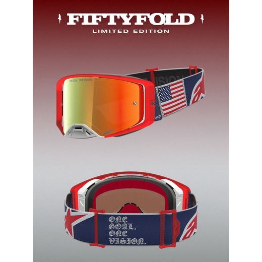 BRÝLE SUPERTECH LIMITOVANÉ EDICE FIFTYFOLD, ALPINESTARS (MODRÁ/ČERVENÁ/BÍLÁ, ZRCADLOVÉ ČERVENÉ PLEXI) 2026