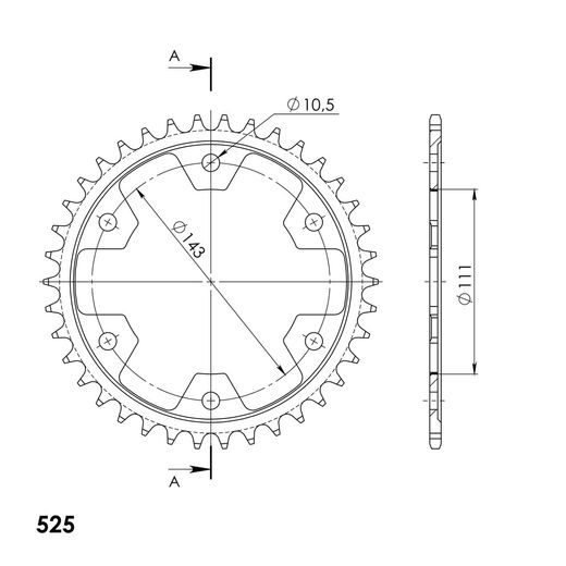ŘETĚZOVÁ ROZETA SUPERSPROX RFE-497:38-BLK ČERNÝ 38 ZUBŮ