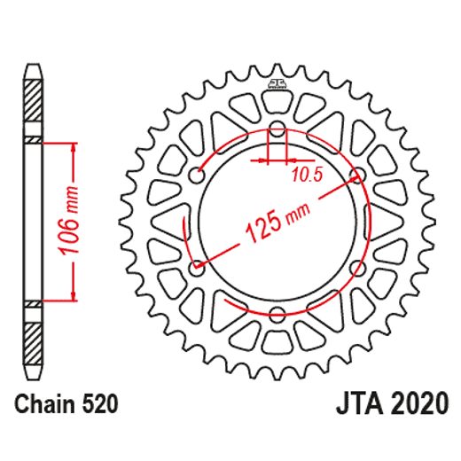 HLINÍKOVÁ ŘETĚZOVÁ ROZETA JT JTA 2020-47BLK 47 ZUBŮ, 520 ČERNÁ
