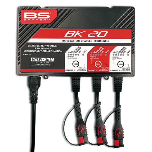 3KANÁLOVÁ NABÍJECÍ STANICE BS-BATTERY BK20 (VHODNÉ TAKÉ PRO LITHIOVÉ BATERIE) 12V 2A