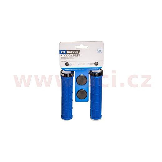 GRIPY LOCK-ON SE ŠROUBOVACÍMI OBJÍMKAMI A MENŠÍ TL. ÚCHOPU, OXFORD (TMAVĚ MODRÉ, DÉLKA 130 MM, 1 PÁR)