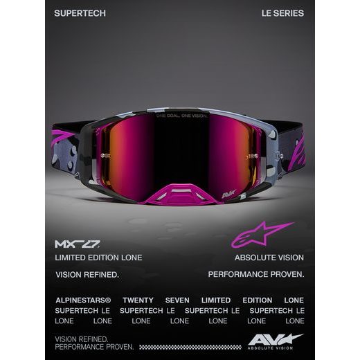 BRÝLE SUPERTECH LIMITOVANÉ EDICE LONE, ALPINESTARS (FIALOVÁ CAMO, ZRCADLOVÉ RŮŽOVÉ PLEXI) 2026