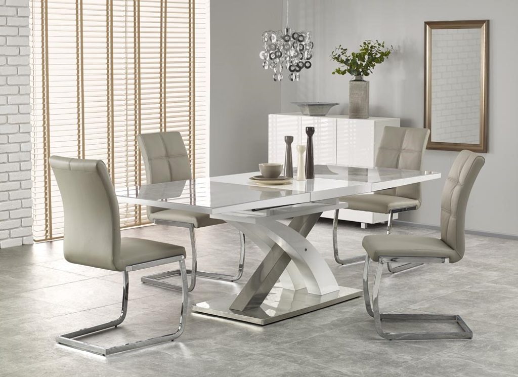 Prima Kresla - Jedálenský stôl SANDOR 2, sivé sklo/biela - Halmar -  Jedálenské stoly - Jedálne a kuchyne