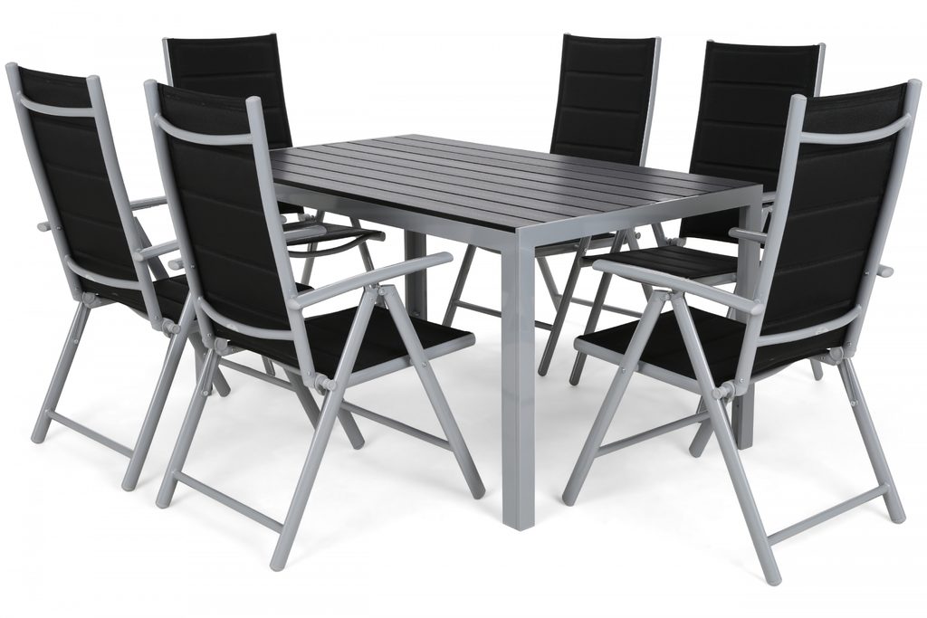 Prima Kresla - Záhradný nábytok Ibiza so 6 stoličkami a stolom 150 cm,  strieborná/čierna - Home Garden - Sety záhradného nábytku - Záhradný nábytok