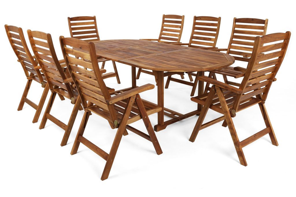 Prima Kresla - Záhradný nábytok Akacja, oválny rozkladací stôl + 8  polohovateľných stoličiek - Home Garden - Sety záhradného nábytku -  Záhradný nábytok