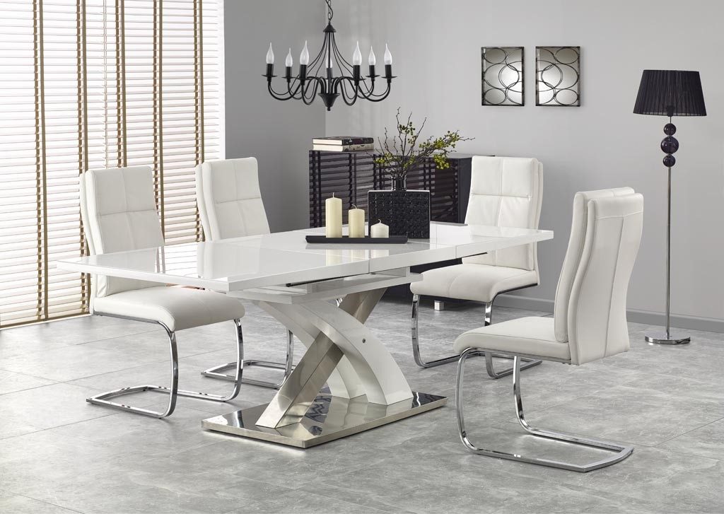 Prima Kresla - Jedálenský stôl SANDOR 2, extra biele sklo/biely - Halmar -  Jedálenské stoly - Jedálne a kuchyne