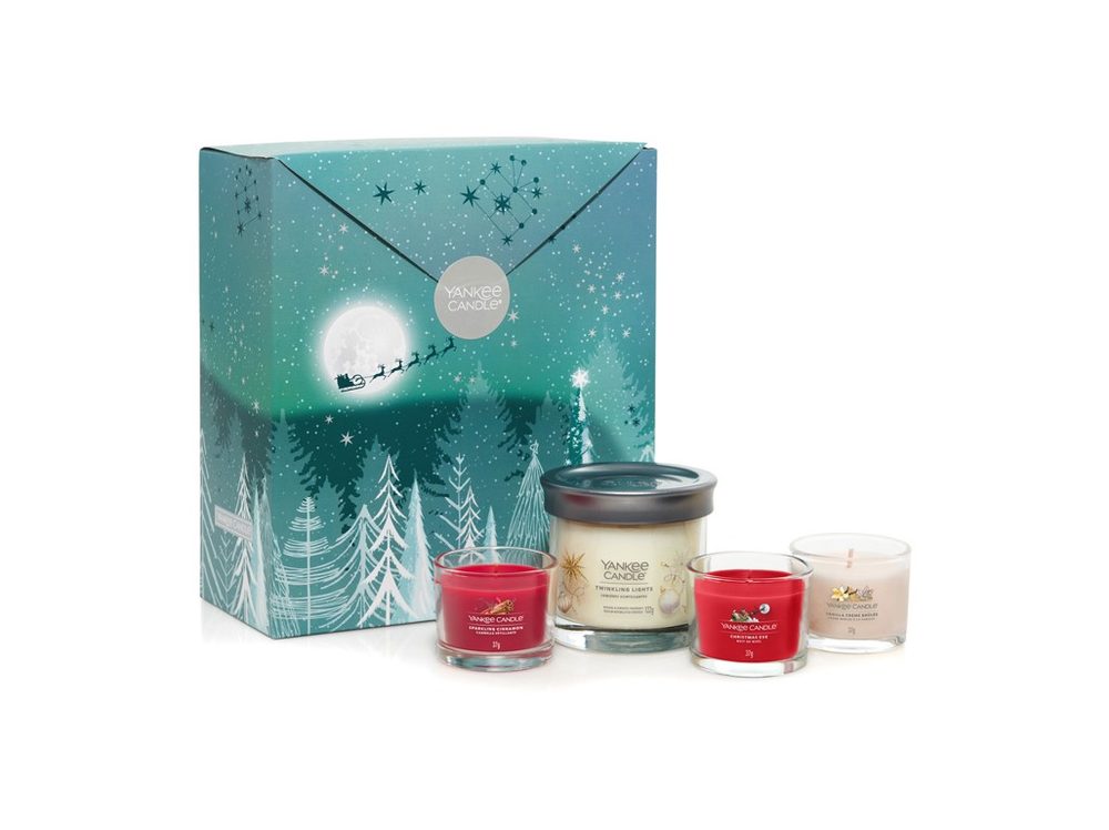 Yankee Candle - Vánoční dárková sada 1ks tumbler malý + 3ks votivní svíčky ve skle