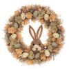 Velikonoční dekorace věnec s květy a zajícem přírodní, 45 cm