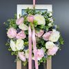 Jarní dekorace věnec na dveře pivoňky bílo-růžový, 40-45cm