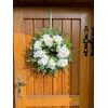 Jarní dekorace věnec na dveře hortenzie bílo-zelený, 45-50cm