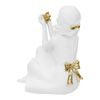 Dekorace figura sedící děvčátko s žabkou bílá, 9,5x8x10,5 cm