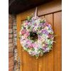 Jarní dekorace věnec na dveře jarní kvítí barevný, 48 cm