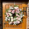 Jarní dekorace věnec na dveře pivoňky růžovo-bílý, 70-80cm