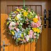 Jarní dekorace věnec na dveře květinový barevný, 60-70 cm