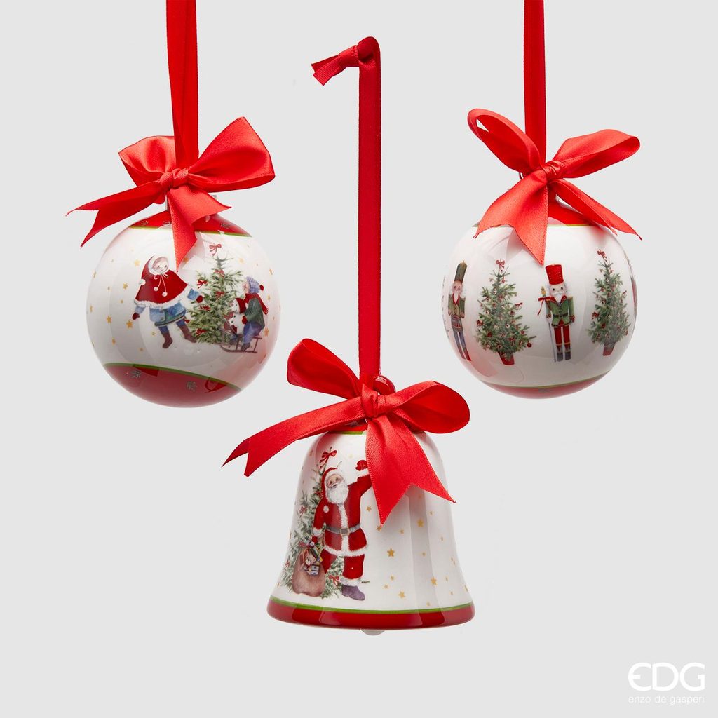 Homedesignshop.cz - Vánoční keramická ozdoba koule/zvoneček 1ks, 8 cm - EDG  - Vánoční ozdoby - Vánoce - Eshop s interierovými doplňky