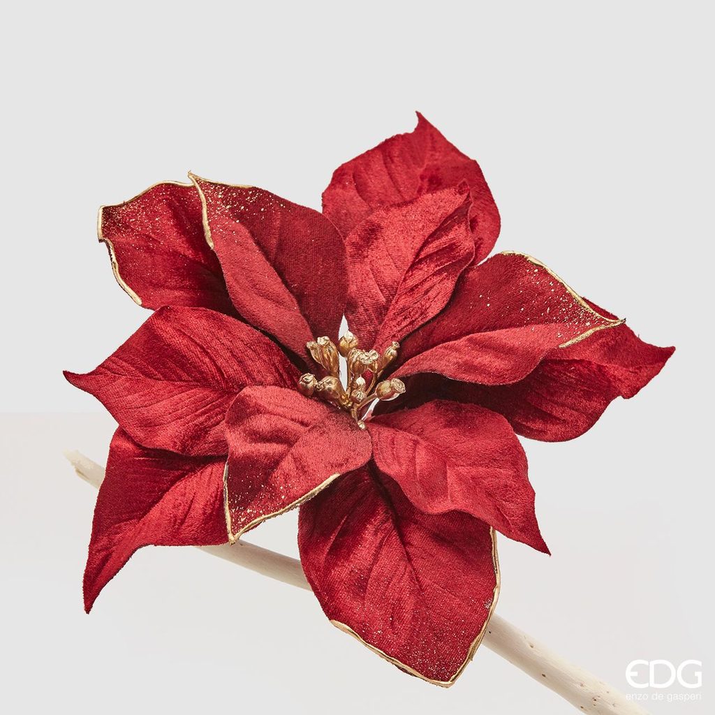 Homedesignshop.sk - Vianočná hviezda kvetina na klip červená, 22 cm - EDG -  Vianočné umelé kvety - Vianoce - Eshop s interiérovými doplnkami