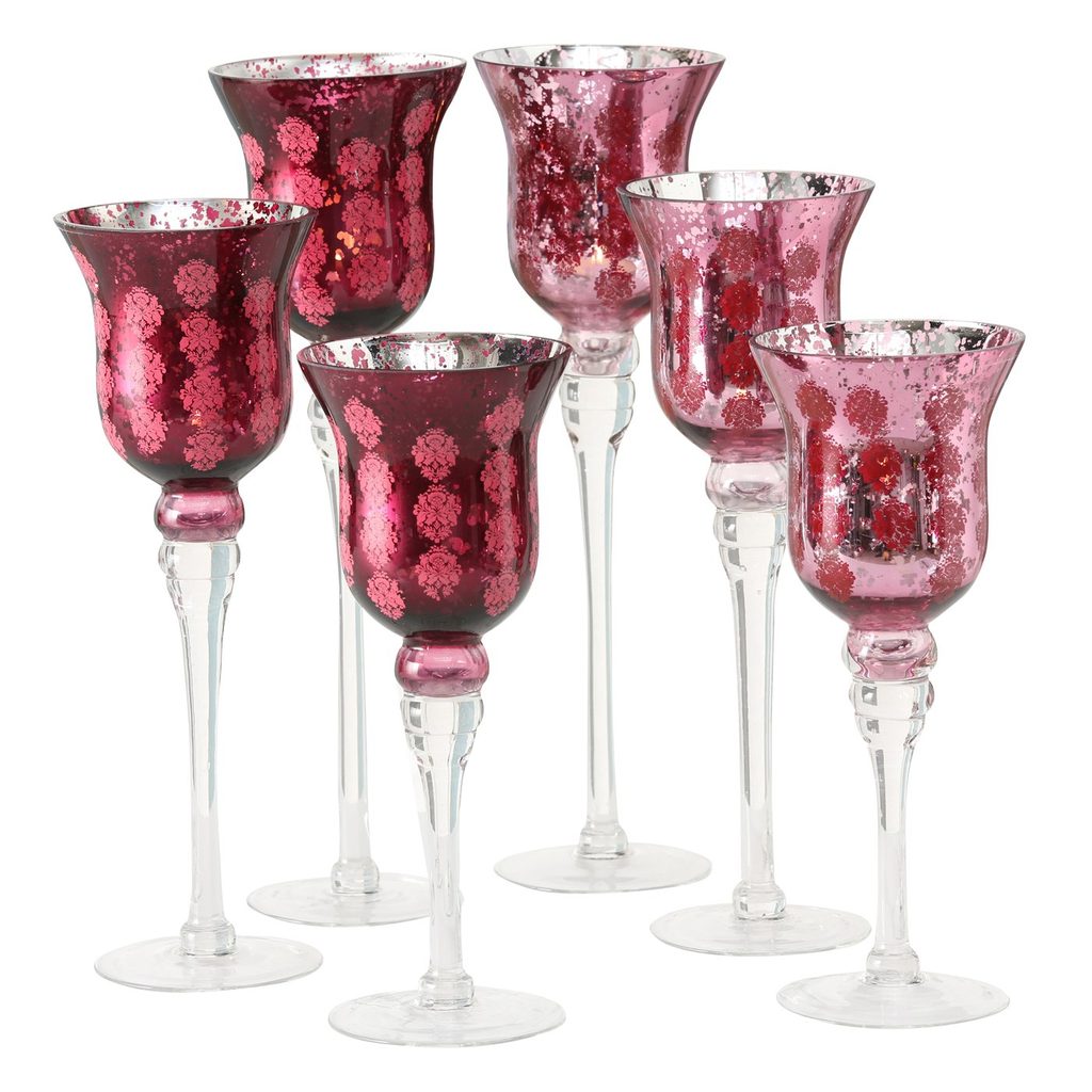 Homedesignshop.cz - Skleněný svícen pohár Manou s růžemi 35cm - BOLTZE -  Svícny - Bytové doplňky - Eshop s interierovými doplňky