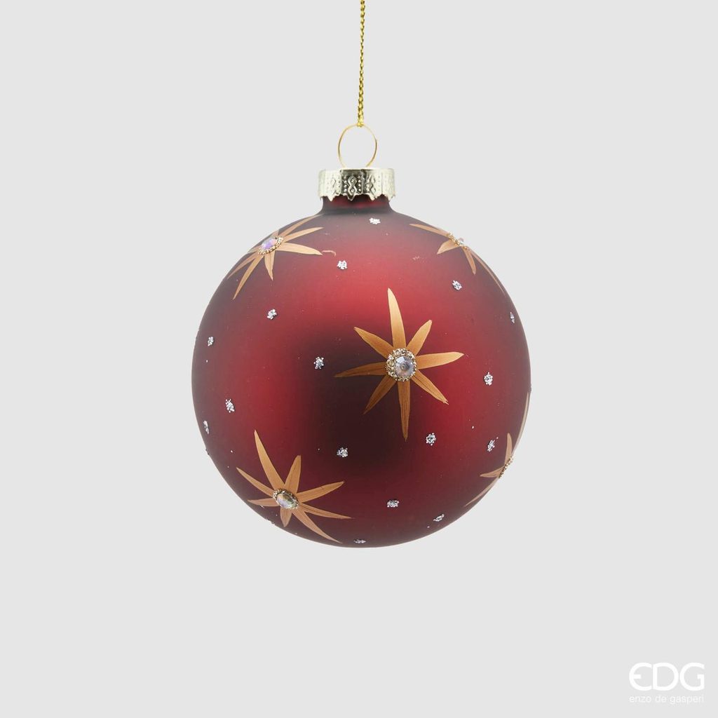 Homedesignshop.cz - Vánoční skleněná ozdoba s paprsky červená, 8 cm - EDG - Vánoční  ozdoby - Vánoce - Eshop s interierovými doplňky