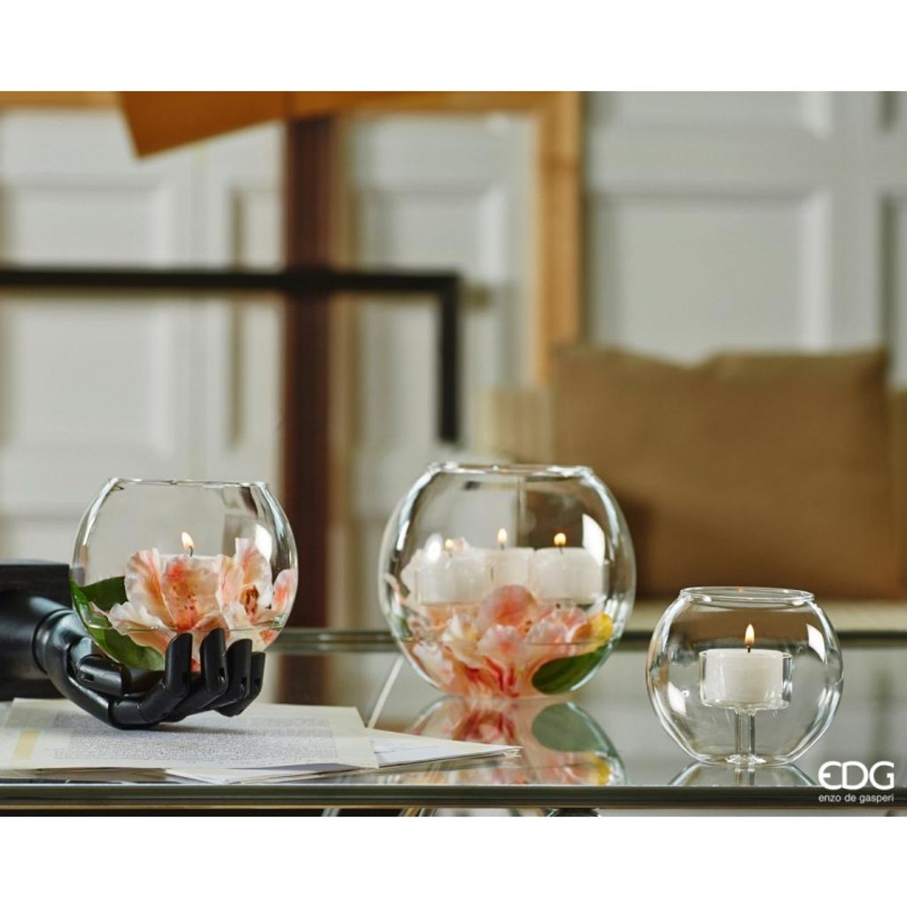 Homedesignshop.cz - Skleněný svícen na čajovou svíčku, 8,5x9 cm - EDG -  Svícny - Bytové doplňky - Eshop s interierovými doplňky