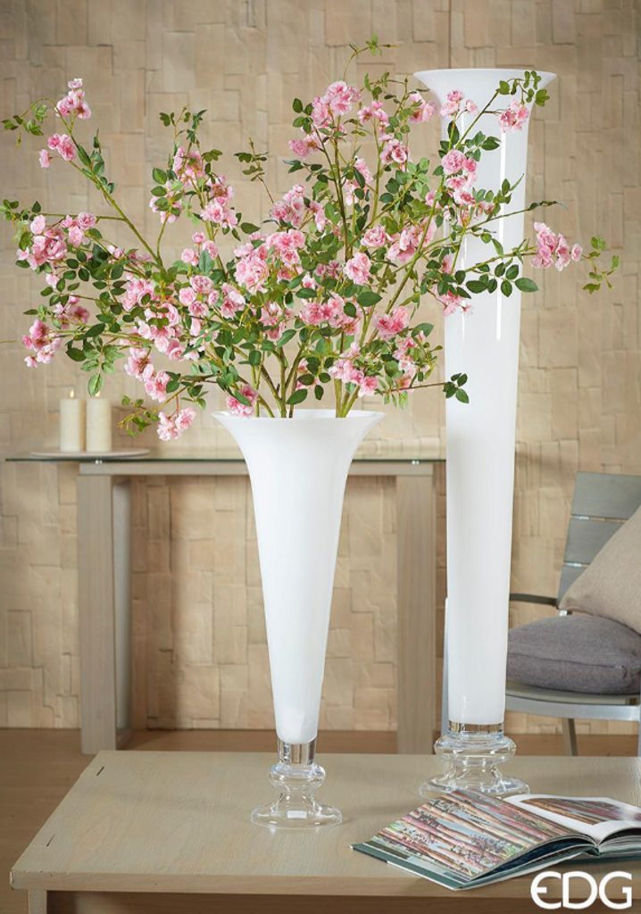 Homedesignshop.cz - Skleněná váza Nida trumpeta bílá, 70x30 cm - EDG - Vázy  a mísy - Bytové doplňky - Eshop s interierovými doplňky