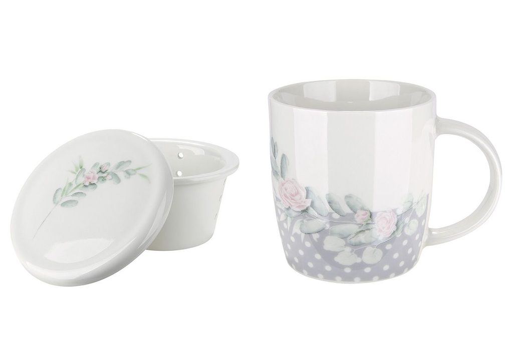 Homedesignshop.cz - Porcelánový hrnek s pokličkou na sypaný čaj Botanic  Chic, 9x12x10,2 cm - GILDE - Konvice a hrnky na čaj - Káva a čaj - Eshop s  interierovými doplňky