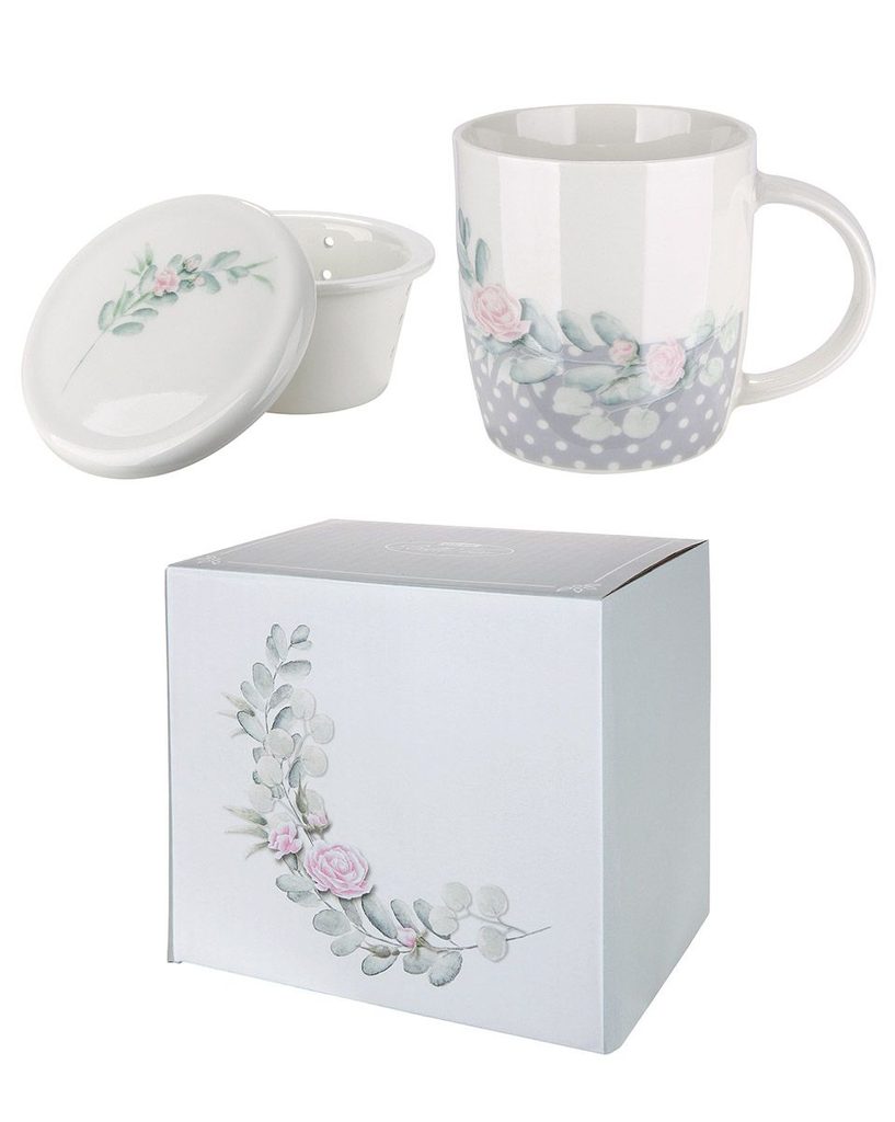 Homedesignshop.sk - Porcelánový hrnček s pokrievka na sypaný čaj Botanic  Chic, 9x12x10,2 cm - GILDE - Kanvice a hrnčeky na čaj - Káva a čaj - Eshop  s interiérovými doplnkami