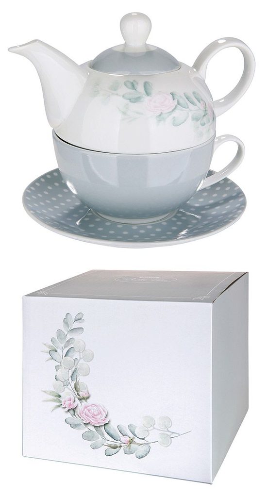 Homedesignshop.cz - Porcelánová čajová konvice s šálkem pro jednoho Botanic  Chic, 15x16 cm - GILDE - Konvice a hrnky na čaj - Káva a čaj - Eshop s  interierovými doplňky