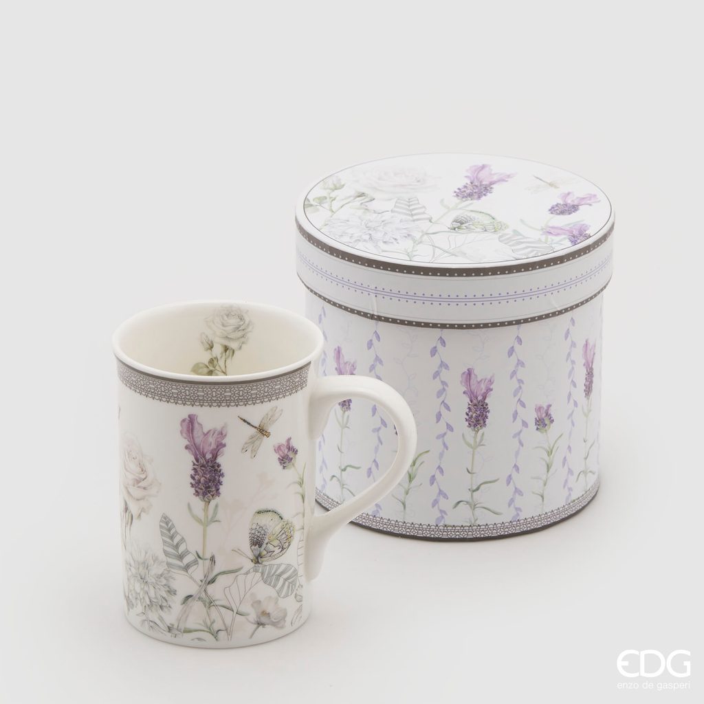 Homedesignshop.cz - Porcelánový hrnek na čaj levandule, 11x8 cm - EDG -  Konvice a hrnky na čaj - Káva a čaj - Eshop s interierovými doplňky