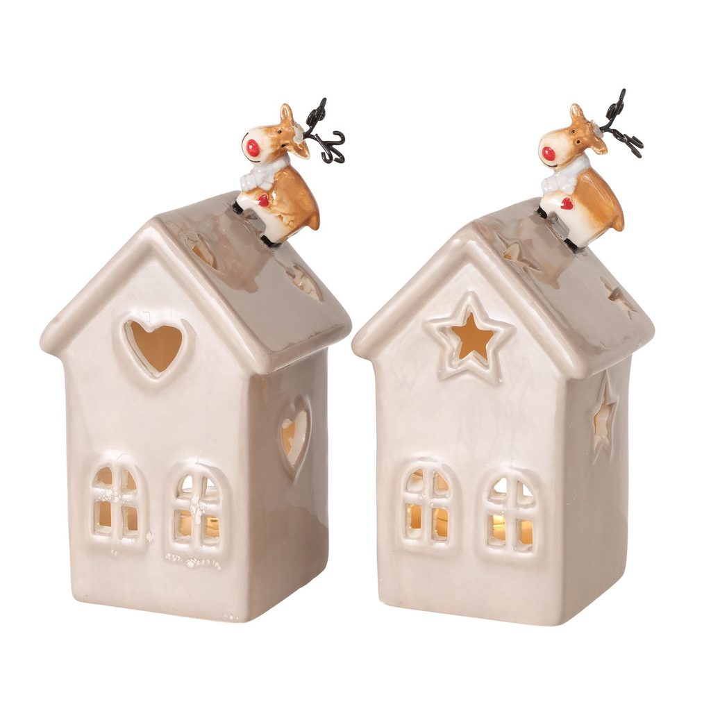 Homedesignshop.cz - Vánoční dekorace keramický domeček se světlem světle  šedý 1ks, 8x7x16 cm - BOLTZE - Vánoční dekorace - Vánoce - Eshop s  interierovými doplňky