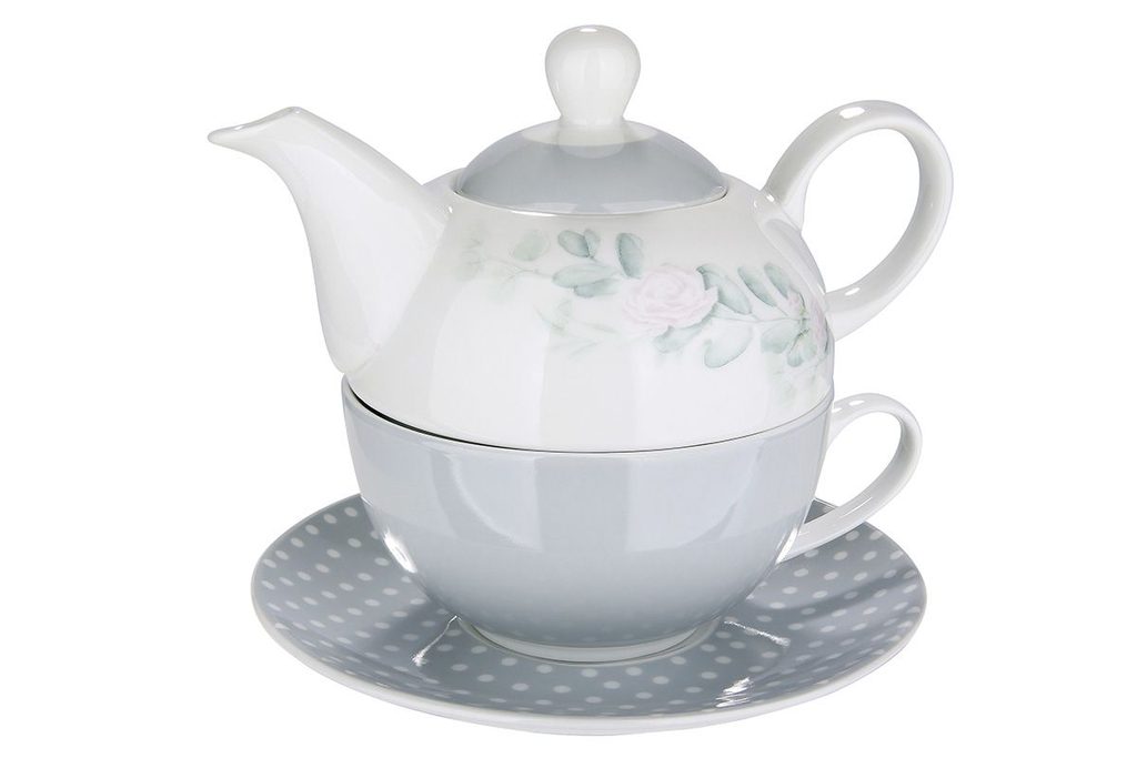 Homedesignshop.cz - Porcelánová čajová konvice s šálkem pro jednoho Botanic  Chic, 15x16 cm - GILDE - Konvice a hrnky na čaj - Káva a čaj - Eshop s  interierovými doplňky