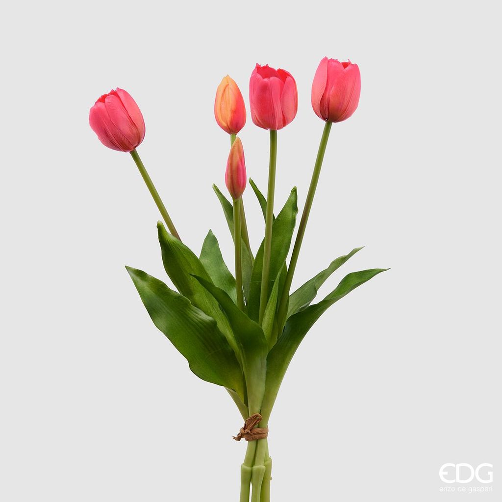 Homedesignshop.cz - Umělá květina svazek tulipánů 5ks růžový, 40 cm - EDG -  Umělé květiny - Bytové doplňky - Eshop s interierovými doplňky