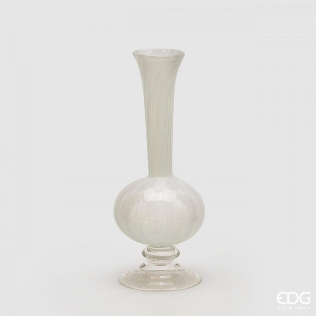 Homedesignshop.cz - Skleněná váza Collounge bílá, 41x16 cm - EDG - Vázy a  mísy - Bytové doplňky - Eshop s interierovými doplňky