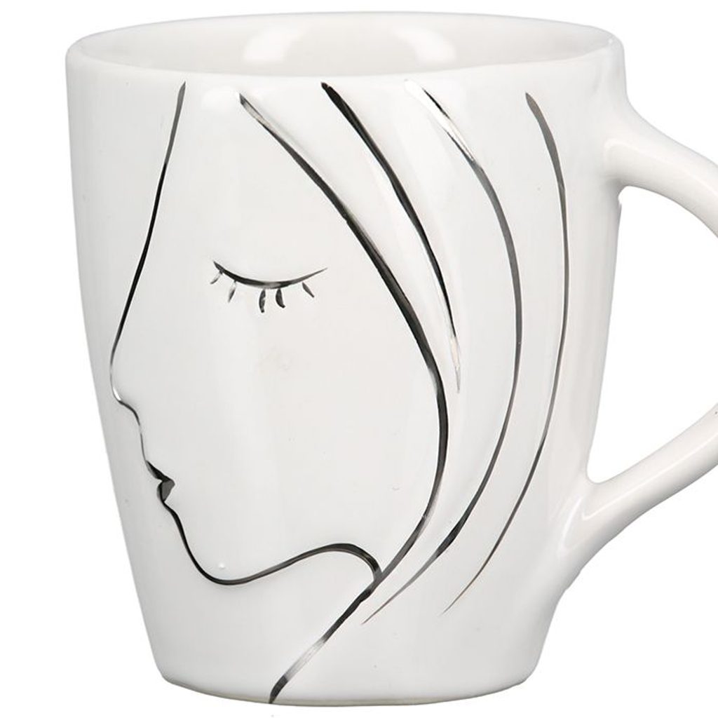 Homedesignshop.cz - Keramický hrnek na čaj bílý s tváří, 10x8,5 cm - GILDE  - Šálky a hrnky na kávu - Káva a čaj - Eshop s interierovými doplňky