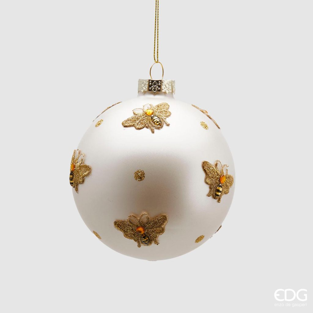 Homedesignshop.cz - Vánoční skleněná ozdoba se včelami bílá, 10 cm - EDG - Vánoční  ozdoby - Vánoce - Eshop s interierovými doplňky
