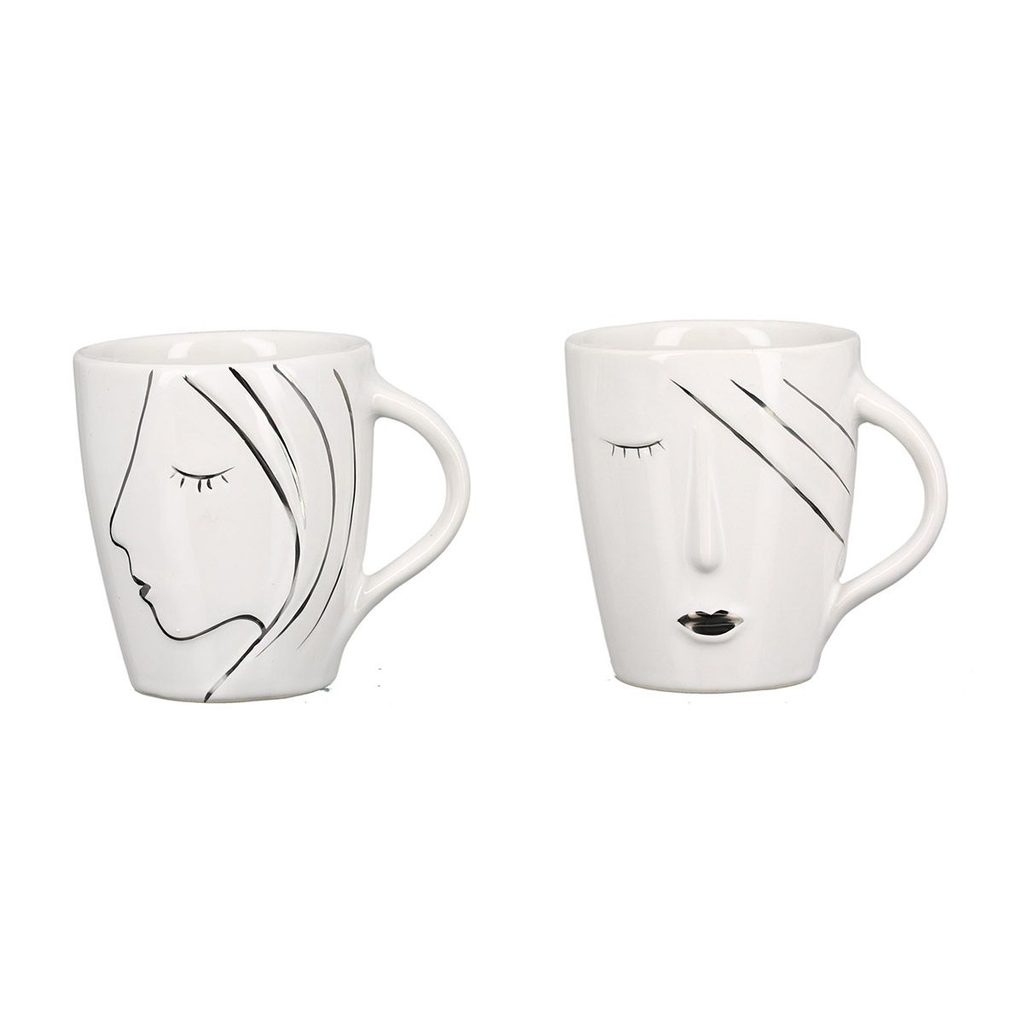 Homedesignshop.cz - Keramický hrnek na čaj bílý s tváří, 10x8,5 cm - GILDE  - Šálky a hrnky na kávu - Káva a čaj - Eshop s interierovými doplňky