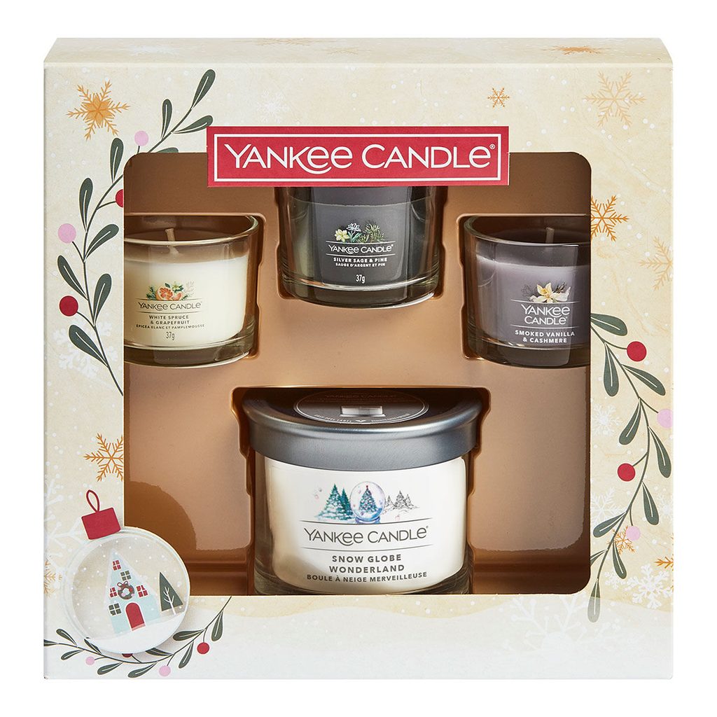 Homedesignshop.cz - Yankee Candle - Vánoční dárková sada 1ks tumbler malý +  3ks votivní svíčky ve skle - YANKEE CANDLE - Dárkové sady - Yankee Candle,  Svíčky, Bytové vůně - Eshop s interierovými doplňky