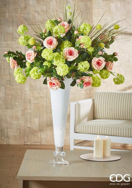 Homedesignshop.cz - Skleněná váza Nida trumpeta bílá, 70x30 cm - EDG - Vázy  a mísy - Bytové doplňky - Eshop s interierovými doplňky