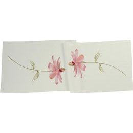 Lněný běhoun na stůl Marylin bílý s růžovými květy 50x150cm, Sander