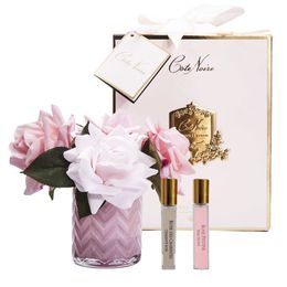 Côte Noire - Herringbone kytica 5 ruží s parfémami Pink Roses v ružovej váze