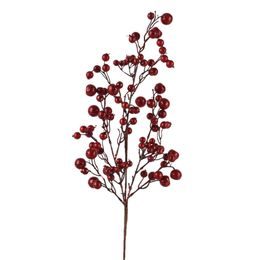 Vánoční umělá větvička z červených bobulí s flitry, 5x16x68cm