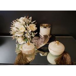 Côte Noire - Herringbone svíčka Tiffany Blue & Gold s šátkem, Perská limetka